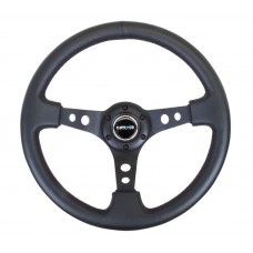 NRG Deep Dish Black Center Leather 350mm Steering Wheel